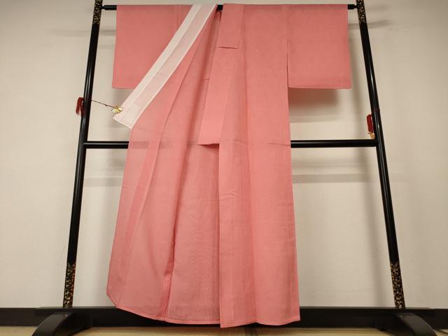 平和屋着物＊夏物 色無地 紗 珊瑚朱色 正絹 逸品 AABF1680jd