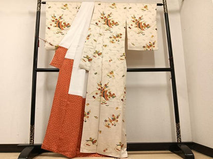 平和屋着物■上質な小紋 几帳草花文 金彩 金通し地 さが美扱い 正絹 逸品 AABF1697ph