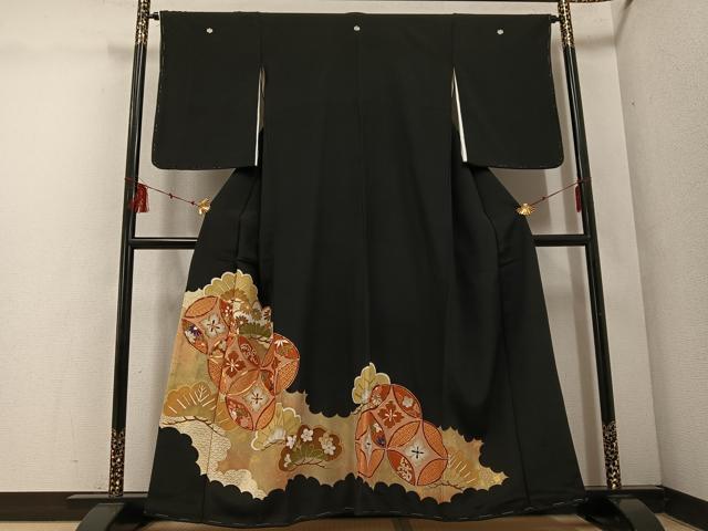 平和屋着物■豪華黒留袖 駒刺繍 七宝草花文 金彩 正絹 逸品 AABF1711ph