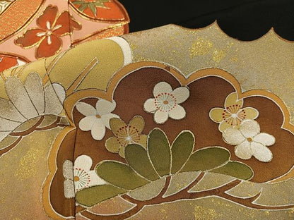 平和屋着物■豪華黒留袖 駒刺繍 七宝草花文 金彩 正絹 逸品 AABF1711ph