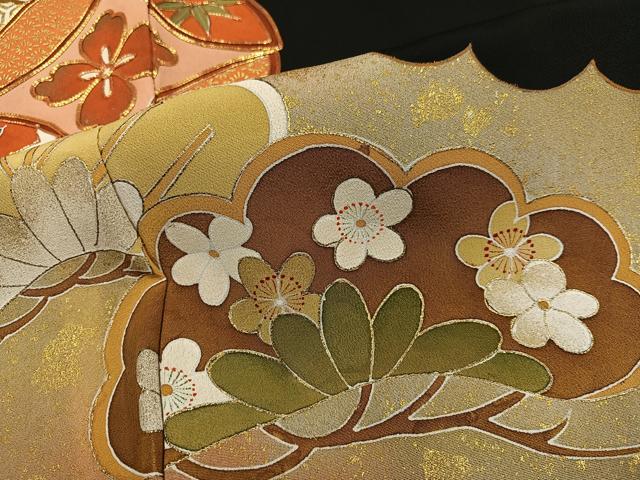 平和屋着物■豪華黒留袖 駒刺繍 七宝草花文 金彩 正絹 逸品 AABF1711ph