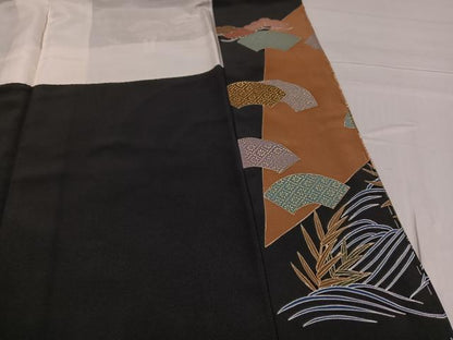 平和屋着物■豪華黒留袖 刺繍 扇面草花文 金銀彩 正絹 逸品 AABF1722ph