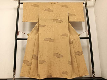 平和屋着物■上質な小紋 雲重ね地紙花文 銀彩 正絹 逸品 AABF1729ph