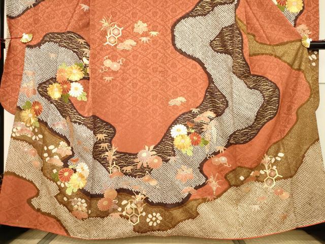 平和屋着物●豪華振袖　駒刺繍　絞り　道長花文　金彩　正絹　逸品　AABF1764ck
