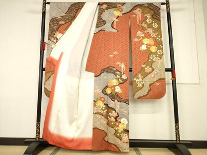 平和屋着物●豪華振袖　駒刺繍　絞り　道長花文　金彩　正絹　逸品　AABF1764ck