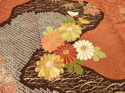 平和屋着物●豪華振袖　駒刺繍　絞り　道長花文　金彩　正絹　逸品　AABF1764ck