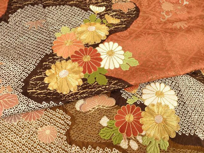 平和屋着物●豪華振袖　駒刺繍　絞り　道長花文　金彩　正絹　逸品　AABF1764ck