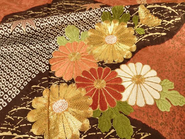 平和屋着物●豪華振袖　駒刺繍　絞り　道長花文　金彩　正絹　逸品　AABF1764ck