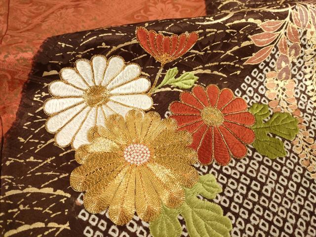 平和屋着物●豪華振袖　駒刺繍　絞り　道長花文　金彩　正絹　逸品　AABF1764ck