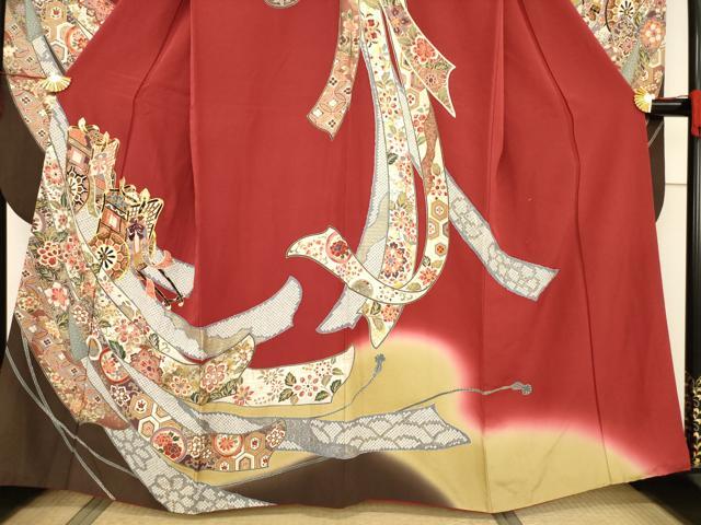 平和屋着物●豪華振袖　友禅　駒刺繍　御所車花文　金彩　京王百貨店扱い　正絹　逸品　AABH5765ck 平和屋着物○豪華振袖 友禅 駒刺繍 御所車花文 金彩 京王百貨店扱い