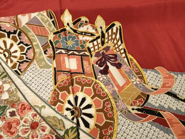 平和屋着物●豪華振袖　友禅　駒刺繍　御所車花文　金彩　京王百貨店扱い　正絹　逸品　AABH5765ck 平和屋着物○豪華振袖 友禅 駒刺繍 御所車花文 金彩 京王百貨店扱い