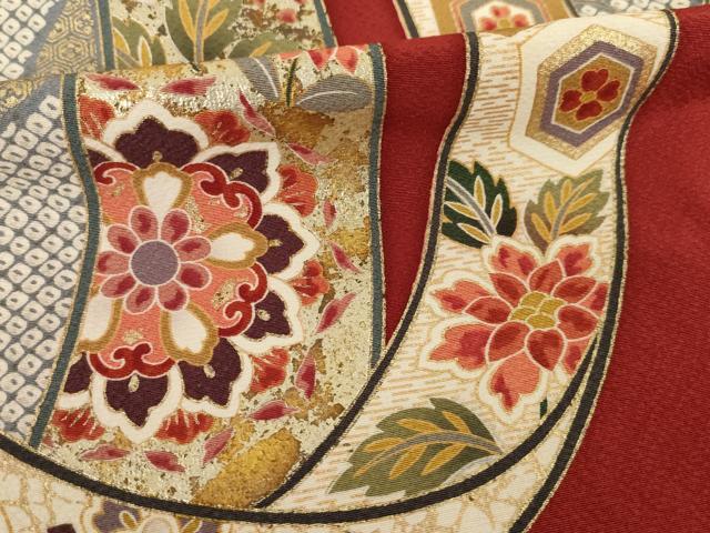 平和屋着物○豪華振袖 駒刺繍 御所車花文 金彩 正絹 逸品 AABF1765ck