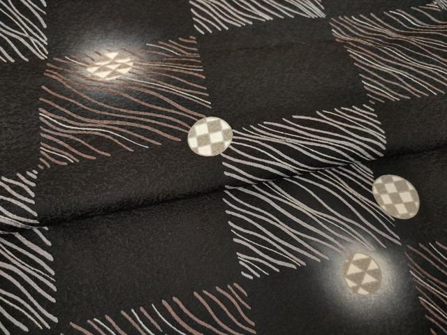 平和屋着物●上質な小紋　市松丸文　ほたる暈し　黒地　正絹　逸品　未使用　AABF1779ck