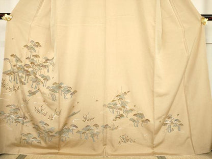 平和屋着物●訪問着　風景松文　千鳥　金彩　正絹　逸品　AABF1781ck