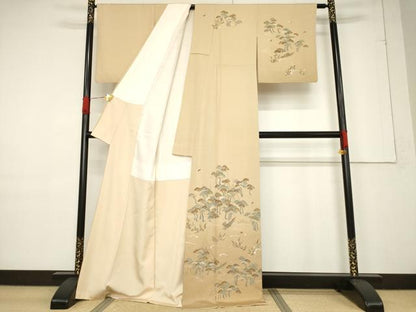 平和屋着物●訪問着　風景松文　千鳥　金彩　正絹　逸品　AABF1781ck