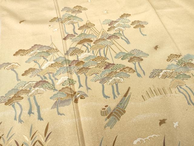 平和屋着物●訪問着　風景松文　千鳥　金彩　正絹　逸品　AABF1781ck