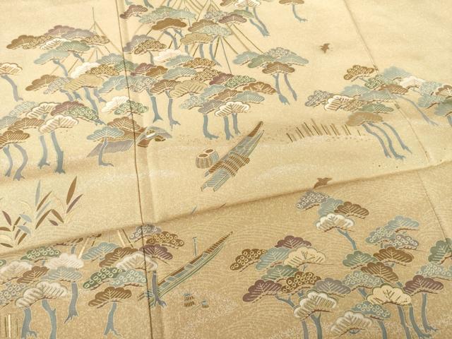 平和屋着物●訪問着　風景松文　千鳥　金彩　正絹　逸品　AABF1781ck