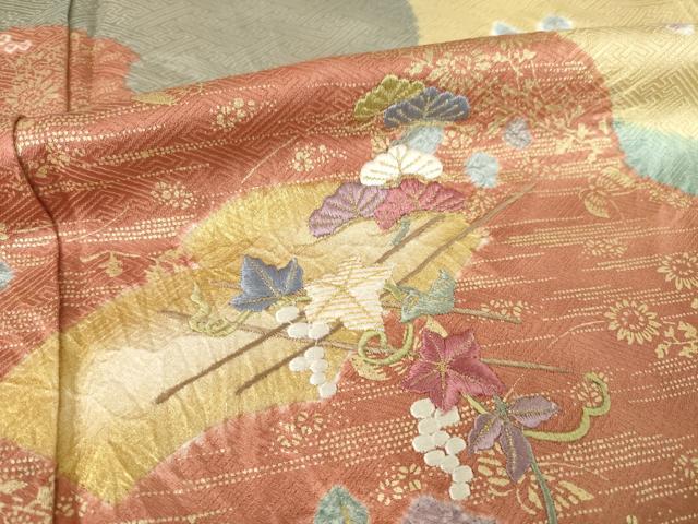 平和屋着物●訪問着　絞り　刺繍　地紙花文　松　金彩　ロング丈　正絹　逸品　AABF1783ck