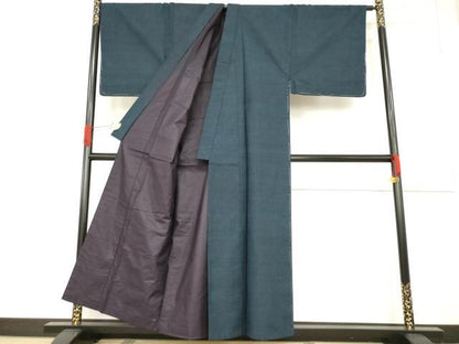 平和屋着物●男性 久能紬 アンサンブル 藍鉄色 証紙付き 正絹 逸品 未使用 AABF1787ck