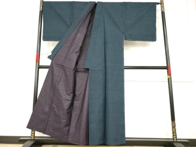 平和屋着物●男性 久能紬 アンサンブル 藍鉄色 証紙付き 正絹 逸品 未使用 AABF1787ck