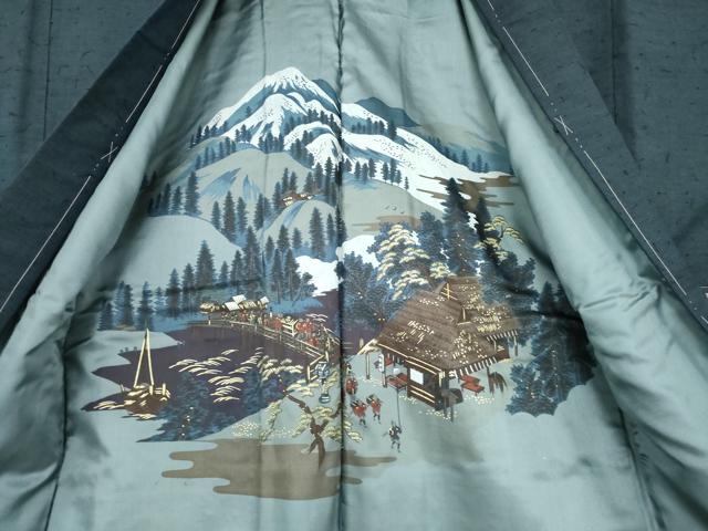 平和屋着物●男性 久能紬 アンサンブル 藍鉄色 証紙付き 正絹 逸品 未使用 AABF1787ck