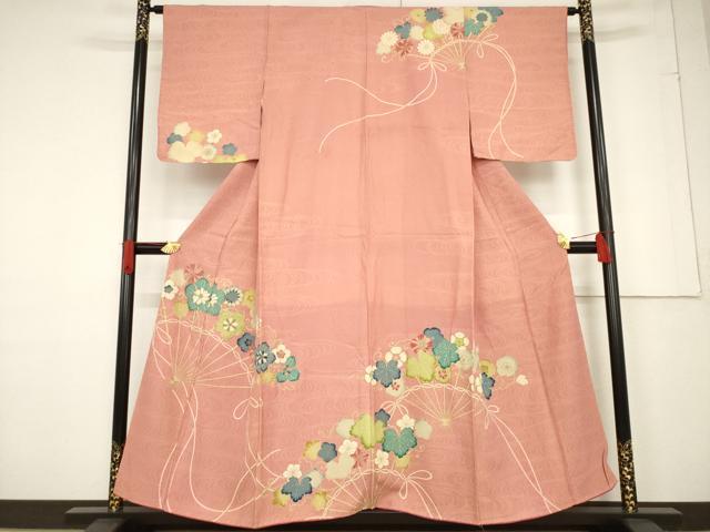 平和屋着物○セミアンティーク 訪問着 駒刺繍 扇面花文 金彩 正絹 逸品