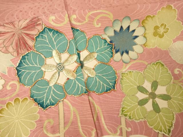 平和屋着物○セミアンティーク 訪問着 駒刺繍 扇面花文 金彩 正絹 逸品