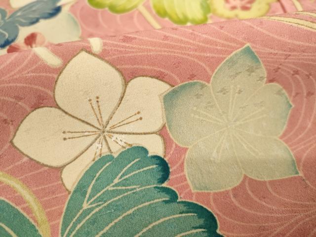 平和屋着物○セミアンティーク 訪問着 駒刺繍 扇面花文 金彩 正絹 逸品