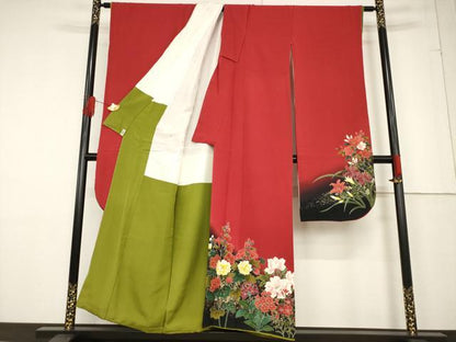 平和屋着物●豪華振袖　草花文　暈し染め　正絹　逸品　AABF1791ck