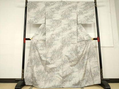 平和屋着物●本場大島紬　白大島　カタス9マルキ　風景文　正絹　逸品　AABF1793ck