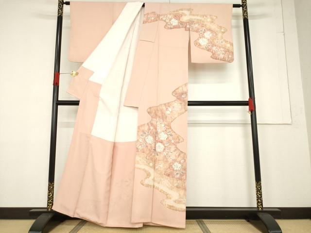 平和屋着物●訪問着　辻が花　絞り　流水花文　正絹　逸品　AABF1794ck