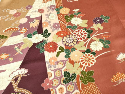 平和屋着物●訪問着　吉祥花文　金彩　正絹　逸品　AABF1795ck