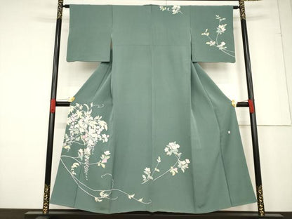 平和屋着物●訪問着　友禅　作家物　草花文　正絹　逸品　AABF1796ck