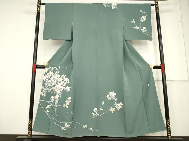 平和屋着物●訪問着　友禅　作家物　草花文　正絹　逸品　AABF1796ck