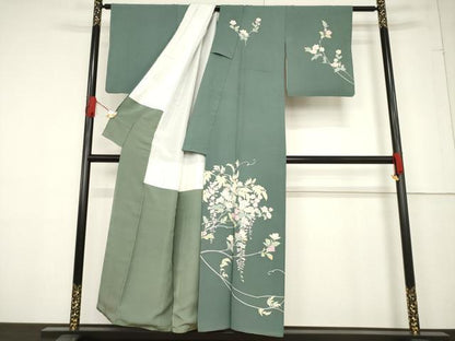 平和屋着物●訪問着　友禅　作家物　草花文　正絹　逸品　AABF1796ck