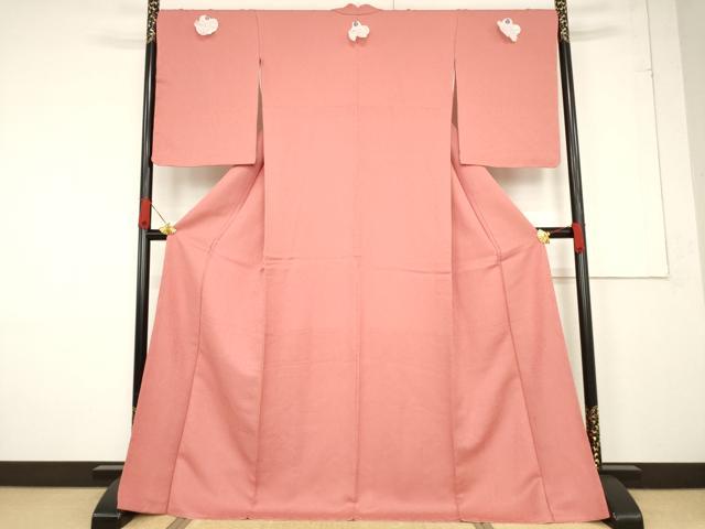 平和屋着物●上質な色無地　甚三紅色　ロング丈　正絹　逸品　未使用　AABF1797ck 平和屋着物○上質な色無地 甚三紅色 ロング丈 正絹 逸品 未