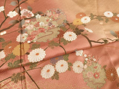 平和屋着物●訪問着　中国三大刺繍　スワトウ刺繍　汕頭刺繍　雪輪重ね花文　暈し染め　金彩　正絹　逸品　AABF1799ck