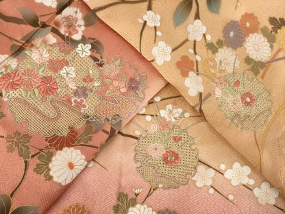 平和屋着物●訪問着　中国三大刺繍　スワトウ刺繍　汕頭刺繍　雪輪重ね花文　暈し染め　金彩　正絹　逸品　AABF1799ck
