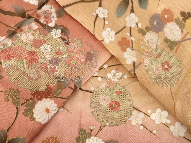 平和屋着物●訪問着　中国三大刺繍　スワトウ刺繍　汕頭刺繍　雪輪重ね花文　暈し染め　金彩　正絹　逸品　AABF1799ck