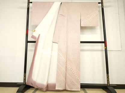 平和屋着物●訪問着　総絞り　斜縞　正絹　逸品　AABF1801ck