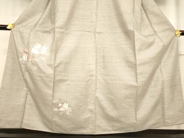 平和屋着物●訪問着　紬地　刺繍　流水鴛鴦文　正絹　逸品　AABF1803ck 平和屋着物○訪問着 紬地 刺繍 流水鴛鴦文 正絹 逸品 AABF1803ck