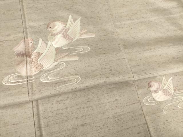 平和屋着物●訪問着　紬地　刺繍　流水鴛鴦文　正絹　逸品　AABF1803ck 平和屋着物○訪問着 紬地 刺繍 流水鴛鴦文 正絹 逸品 AABF1803ck