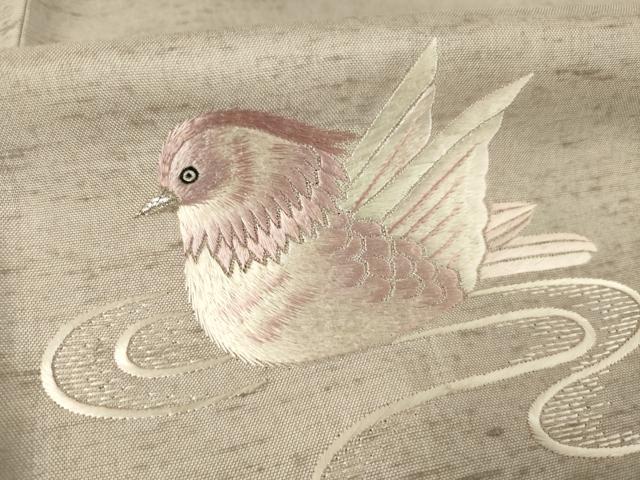平和屋着物●訪問着　紬地　刺繍　流水鴛鴦文　正絹　逸品　AABF1803ck 平和屋着物○訪問着 紬地 刺繍 流水鴛鴦文 正絹 逸品 AABF1803ck