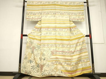 平和屋着物●訪問着　横段葡萄唐草文　正絹　逸品　AABF1806ck