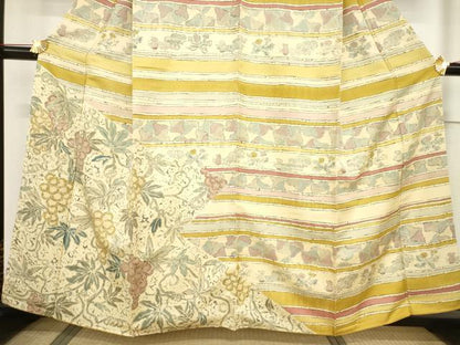 平和屋着物●訪問着　横段葡萄唐草文　正絹　逸品　AABF1806ck