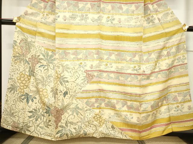 平和屋着物●訪問着　横段葡萄唐草文　正絹　逸品　AABF1806ck