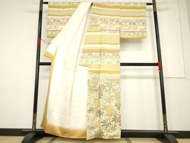 平和屋着物●訪問着　横段葡萄唐草文　正絹　逸品　AABF1806ck