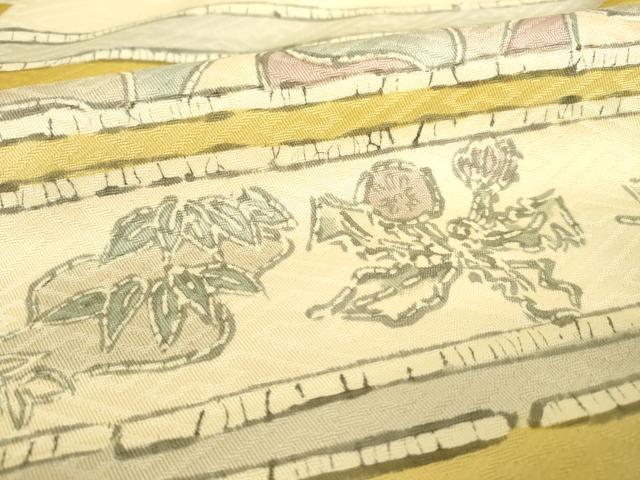 平和屋着物●訪問着　横段葡萄唐草文　正絹　逸品　AABF1806ck