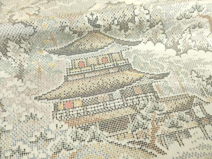 平和屋着物●本場大島紬　一元7マルキ　風景文　正絹　逸品　AABF1809ck