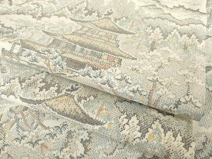 平和屋着物●本場大島紬　一元7マルキ　風景文　正絹　逸品　AABF1809ck